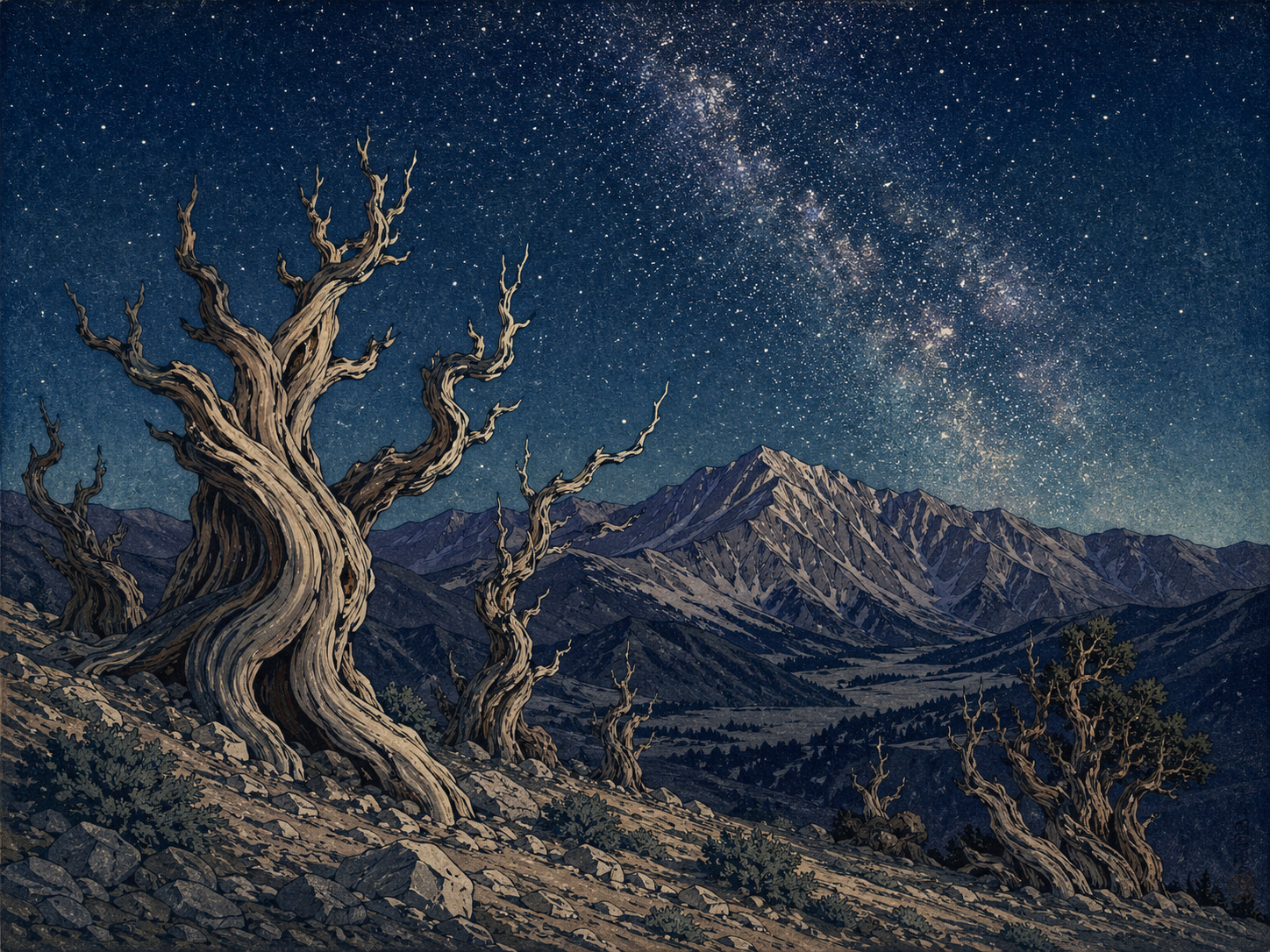 Great Basinの星空と古代ブリスルコーンパイン