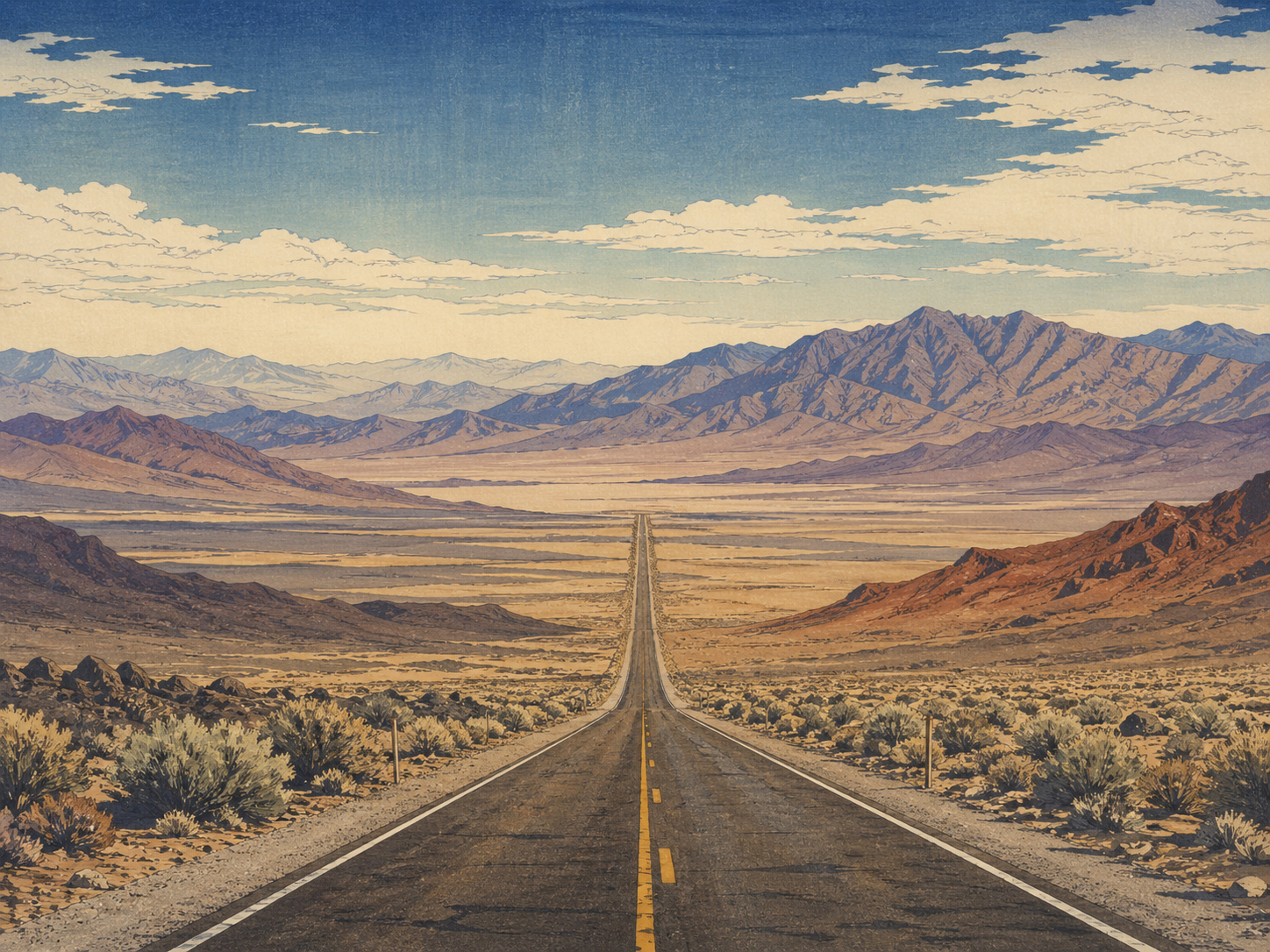 ネバダの長い道と盆地山脈