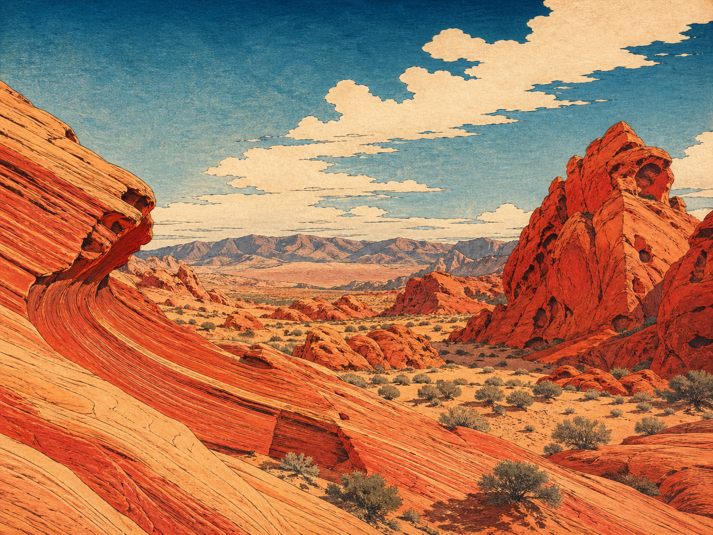 Valley of Fireの赤い岩と砂漠の太陽