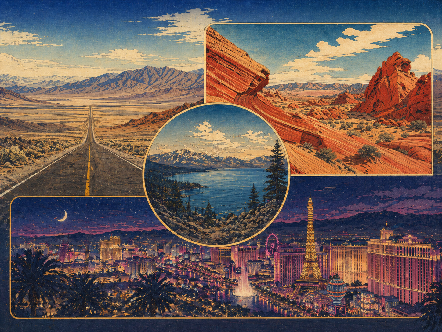 ネバダの砂漠、岩、湖、ネオンを集めたギャラリーイメージ